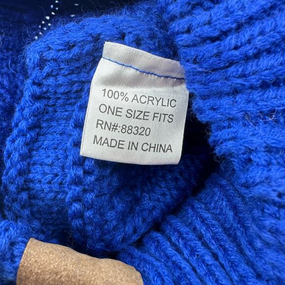 CC Cable Knit Beanie Ribbed Knitted Winter Beanie Hat Slouchy Fit Blue Womens OS - Picture 5 of 5